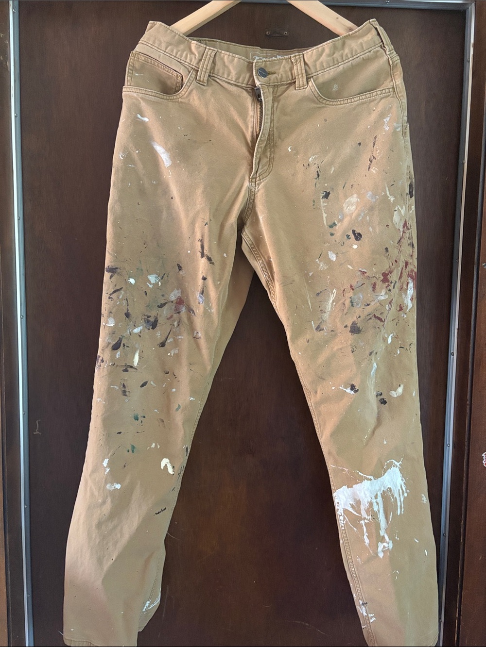 Vintage Carhartt Paint Splattered Canvas Carpenter Pants Tan Men's Size 33x34